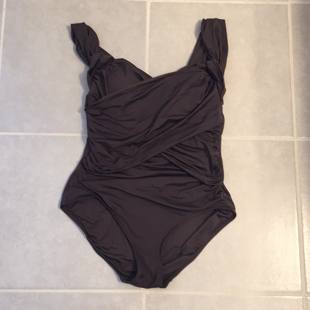 Miraclesuit brown/pewter swimming one piece suit 6